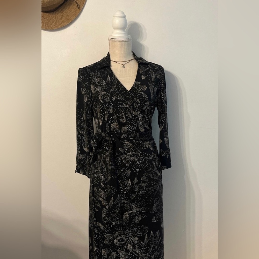 Liz Claiborne Black Floral Dot-Print Wrap Dress
